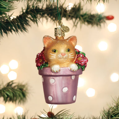 Old World Christmas Kitten in Flower Pot    