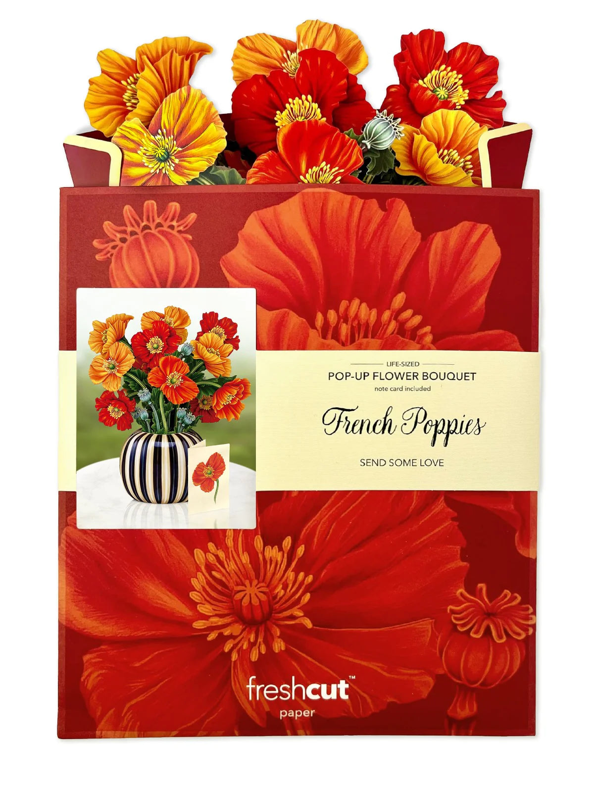 French Poppies Pop Up Flower Bouquet Greeting Card    