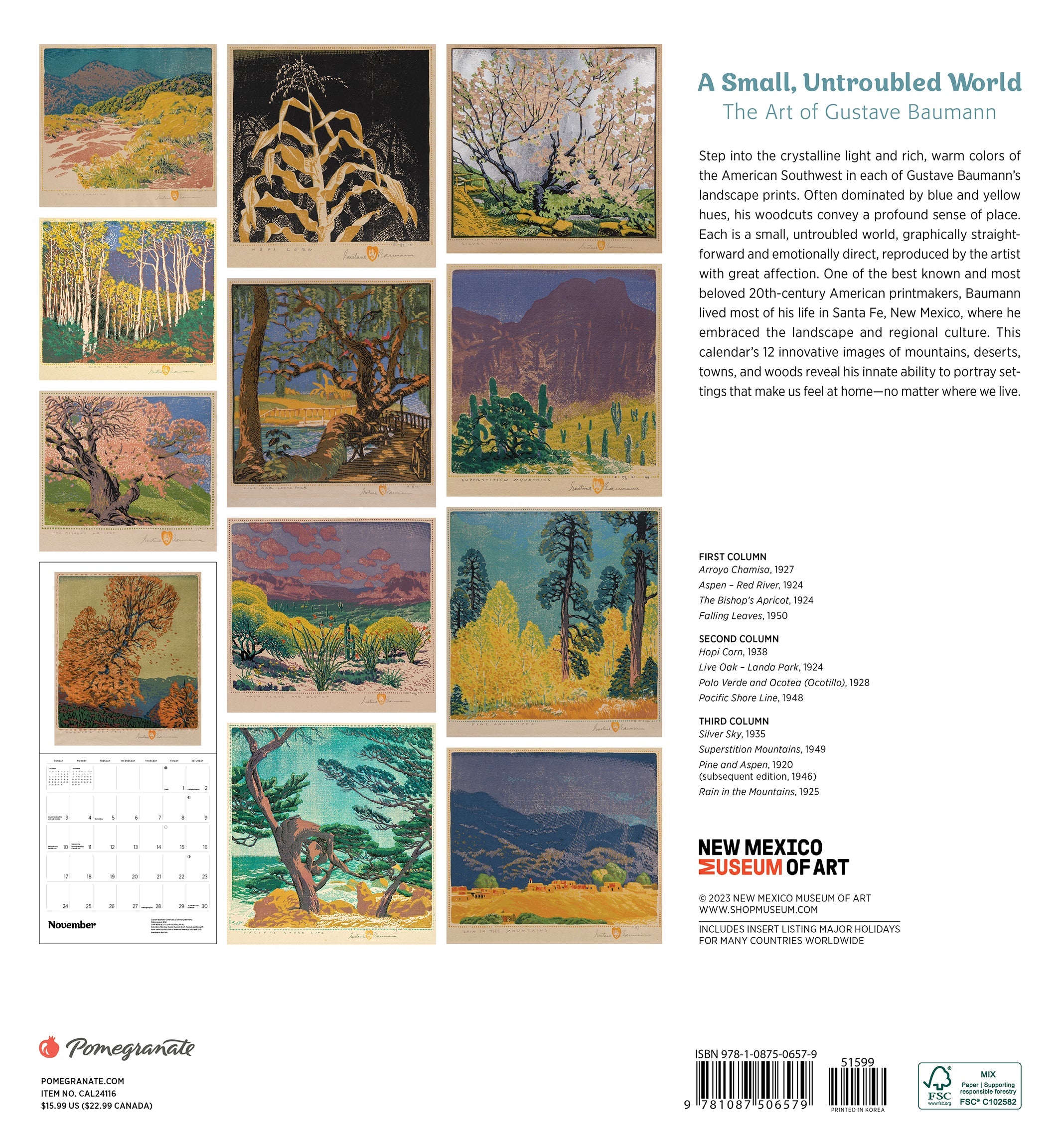 A Small, Untroubled World - The Art of Gustave Baumann 2024 Wall Calendar    