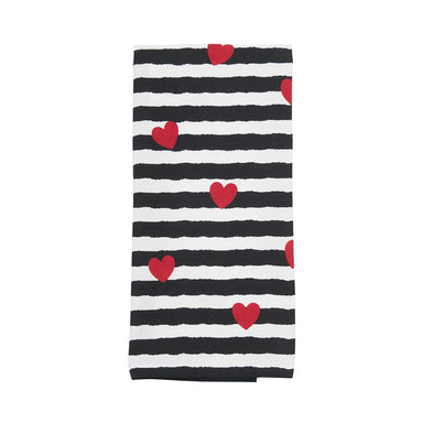 Red Hearts and Black Stripes Kitchen Towel    