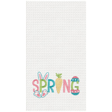 Bunny and Egg Spring Embroidered Waffle Weave Kitchen Towel    