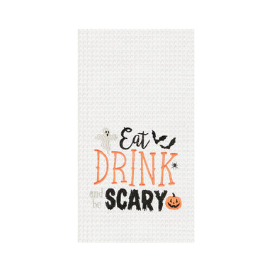 Eat Drink and be Scary Embroidered Waffle Weave Kitchen Towel    