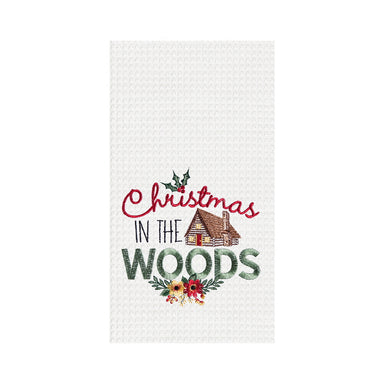 Christmas In The Woods Embroidered Waffle Weave Kitchen Towel    