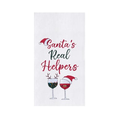 Santa's Real Helpers Embroidered Flour Sack Kitchen Towel    