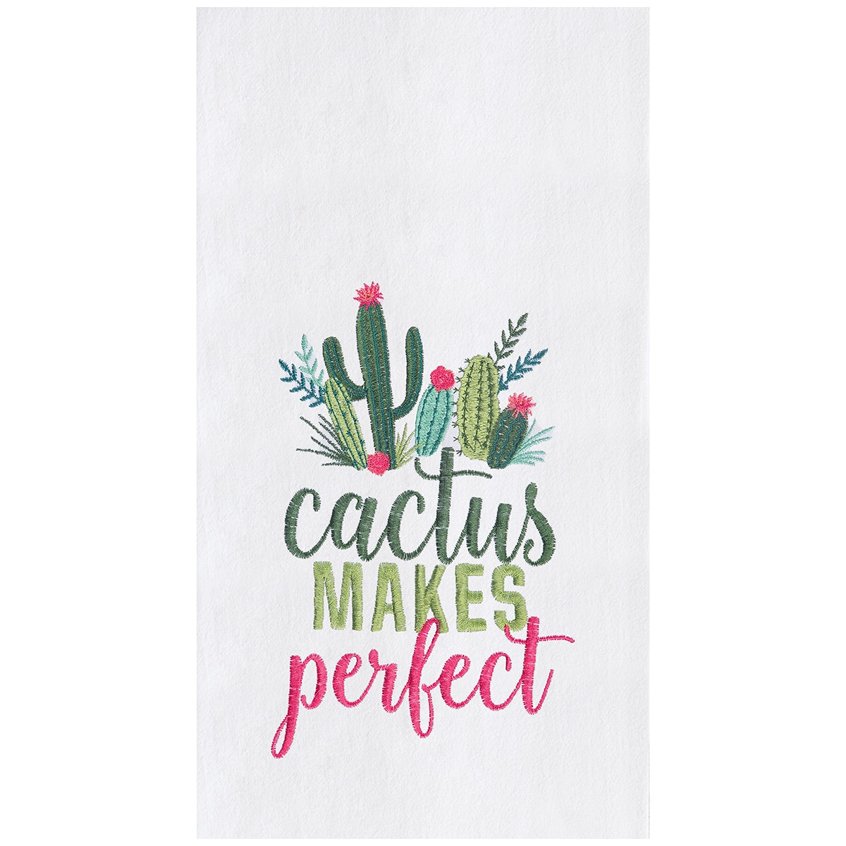 Cactus Makes Perfect Embroidered Flour Sack Kitchen Towel    