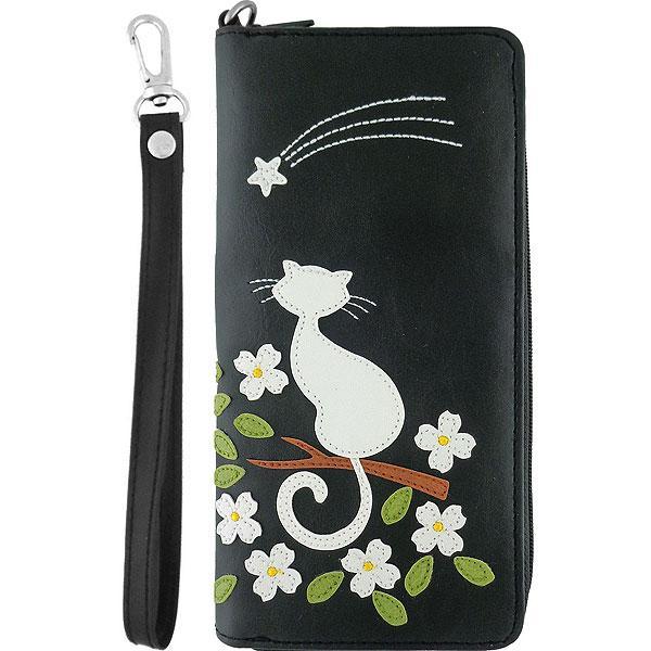 Lavishy Applique Cat on Branch - Wristlet Wallet Black .  3272134.2
