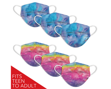 6 Pack Disposable Masks - Rainbow Tie Dye & Purple Tie Dye    