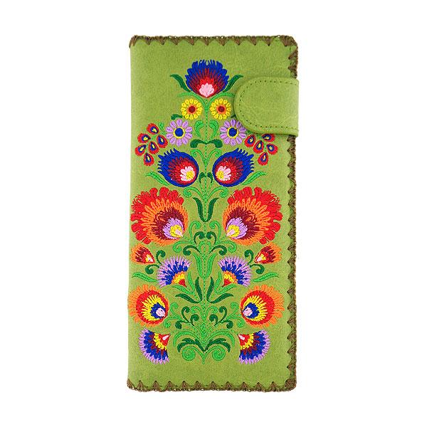 Lavishy Embroidered Bohemian Flower - Large Flat Vegan Wallet Green .  3272236.3