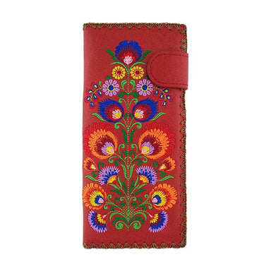 Lavishy Embroidered Bohemian Flower - Large Flat Vegan Wallet Red .  3272236.5