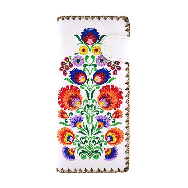 Lavishy Embroidered Bohemian Flower - Large Flat Vegan Wallet White .  3272236.6