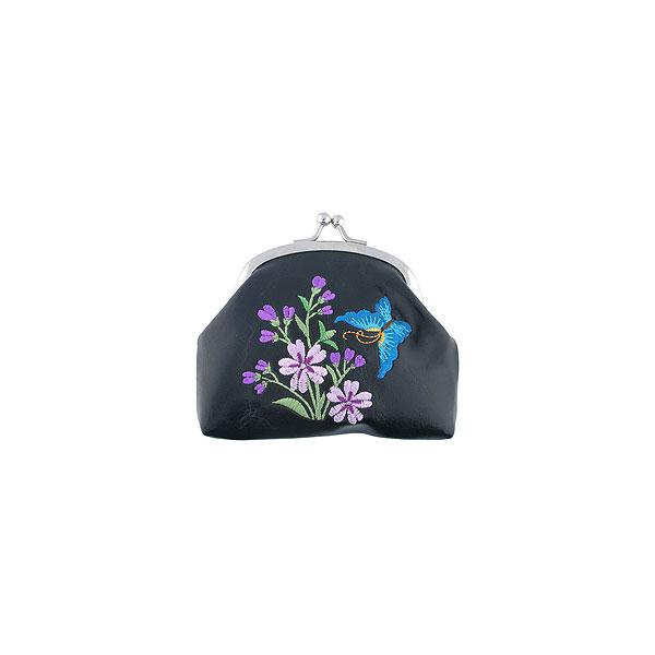 Lavishy Embroidered Butterfly & Cherry Blossom - Vegan Coin Purse Black .  3272127.2