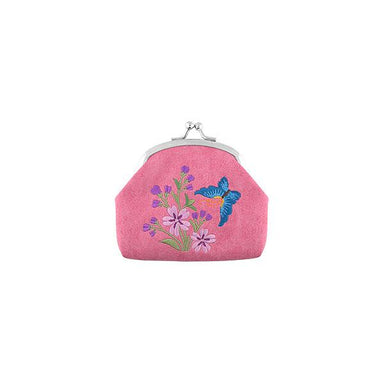 Lavishy Embroidered Butterfly & Cherry Blossom - Vegan Coin Purse Pink .  3272127.3