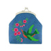 Lavishy Embroidered Hummingbird & Flower - Vegan Coin Purse Blue .  3272126.3