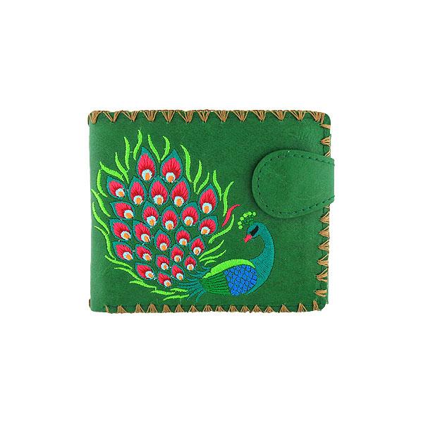 Lavishy Embroidered Peacock - Medium Vegan Wallet Green .  3272132.3