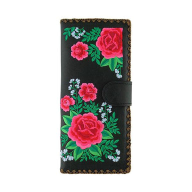 Lavishy Embroidered Mexican Rose - Large Flat Vegan Wallet Black   3272121.2