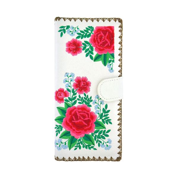 Lavishy Embroidered Mexican Rose - Large Flat Vegan Wallet White   3272121.4