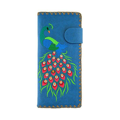 Lavishy Embroidered Peacock - Large Flat Vegan Wallet Blue   3272120.3