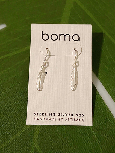 Boma Sterling Silver Earrings - Matte Finish Feathers    