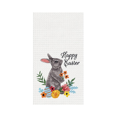 Happy Easter Bunny Embroidered Waffle Weave Kitchen Towel    