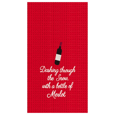 Dashing Through The Snow, With A Bottle of Merlot Waffle Weave Kitchen Towel    