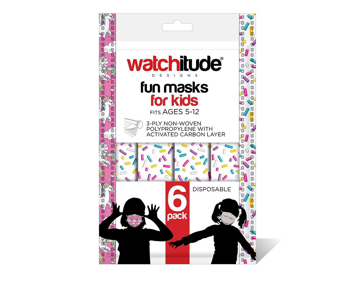 6 Pack Disposable Kids Masks - Sprinkles & Unicorn World    