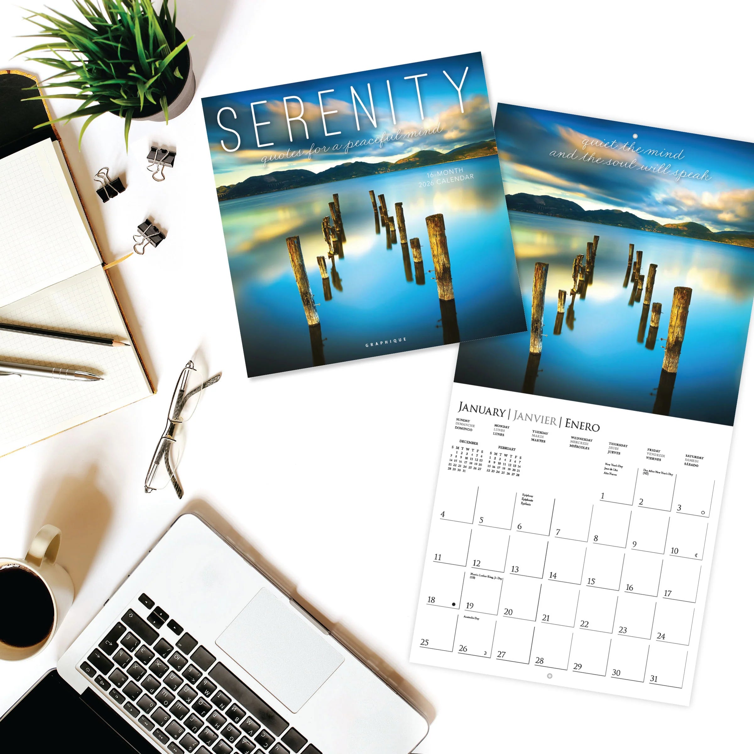 Serenity - Quotes For A Peaceful Mind 2026 Wall Calendar