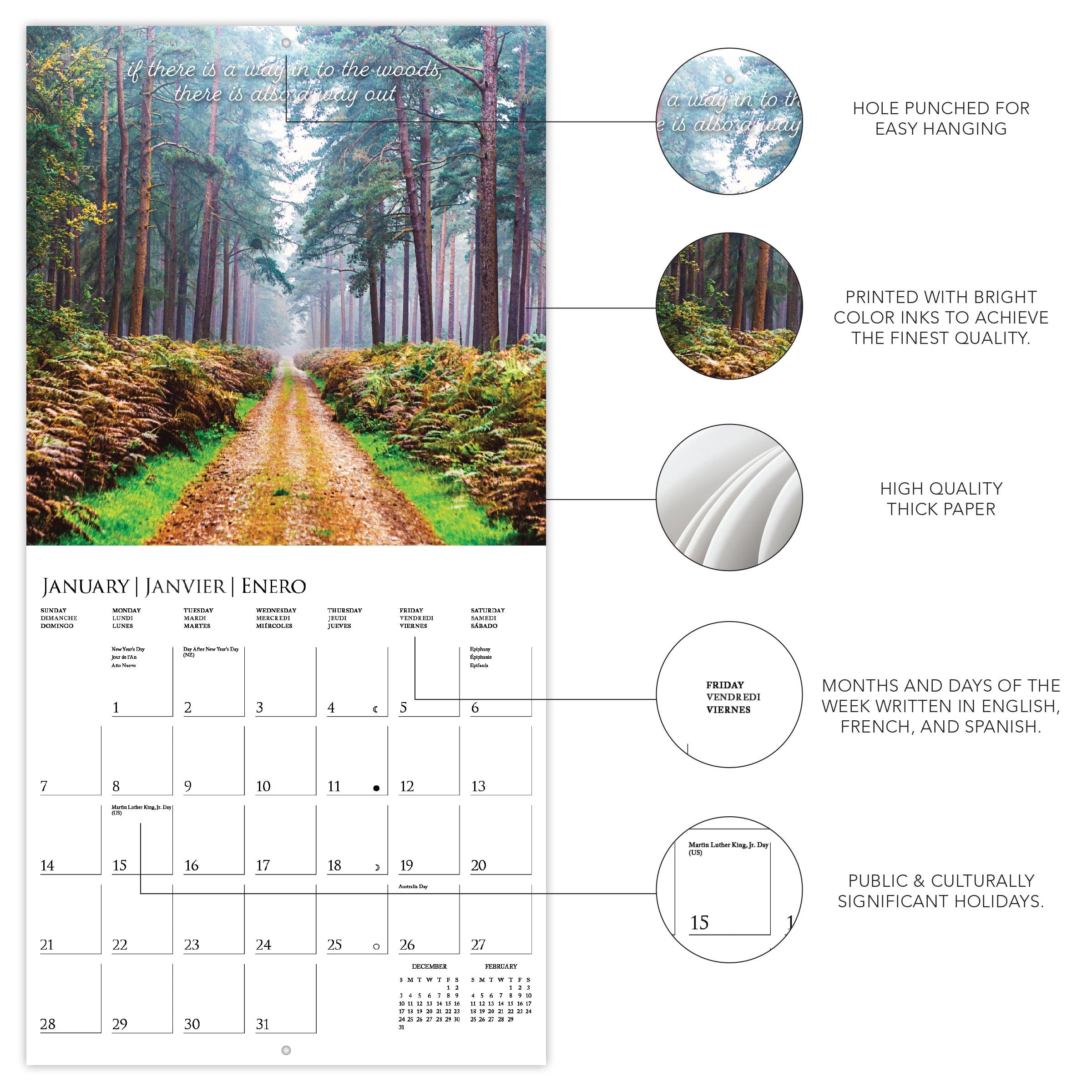 In To The Woods - Quotes For The Natured Soul - 2024 Wall Calendar    