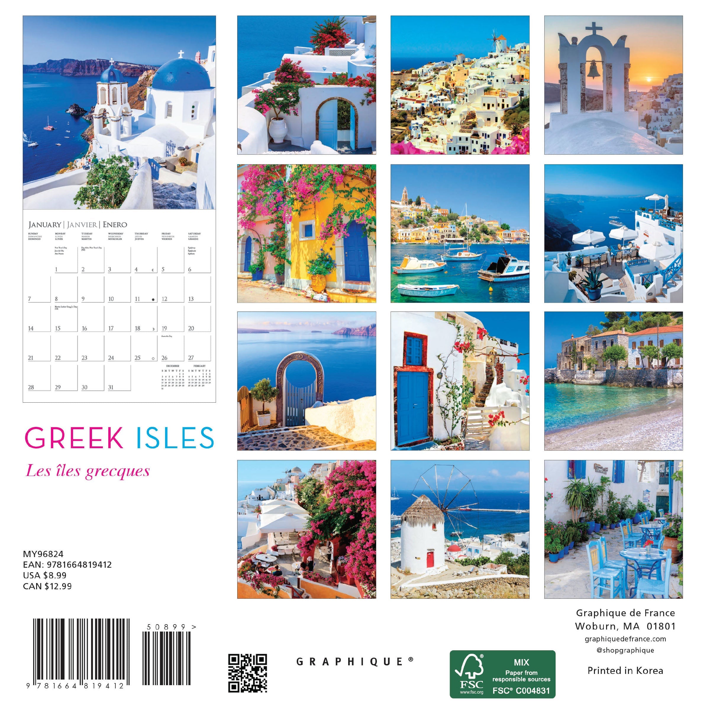 Greek Isles 2024 Mini Wall Calendar    