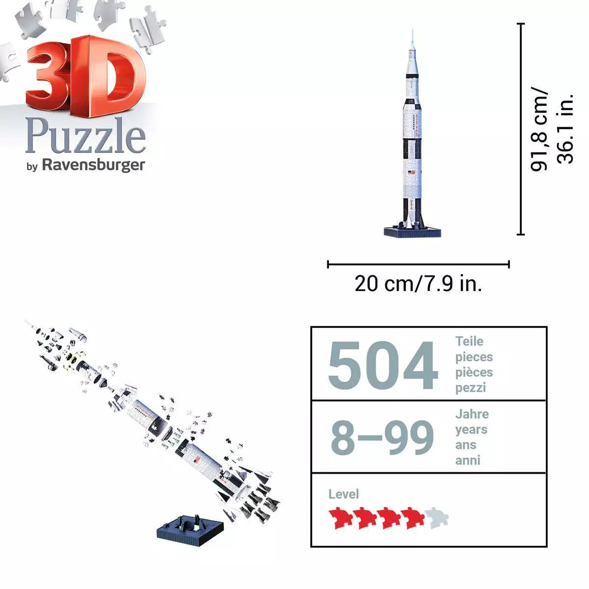 RAV Apollo Saturn V Rocket 440 Piece 3D Puzzle