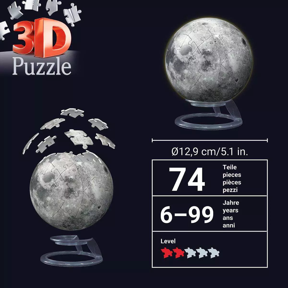RAV Glow-in-the-Dark Moon 72 Piece 3D Puzzle