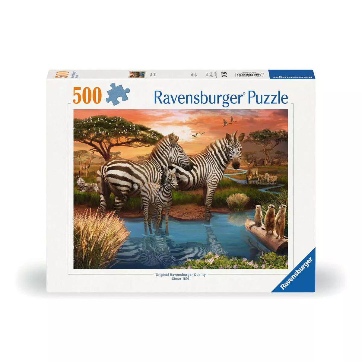 Zebras at Waterhole 500 Piece Puzzle