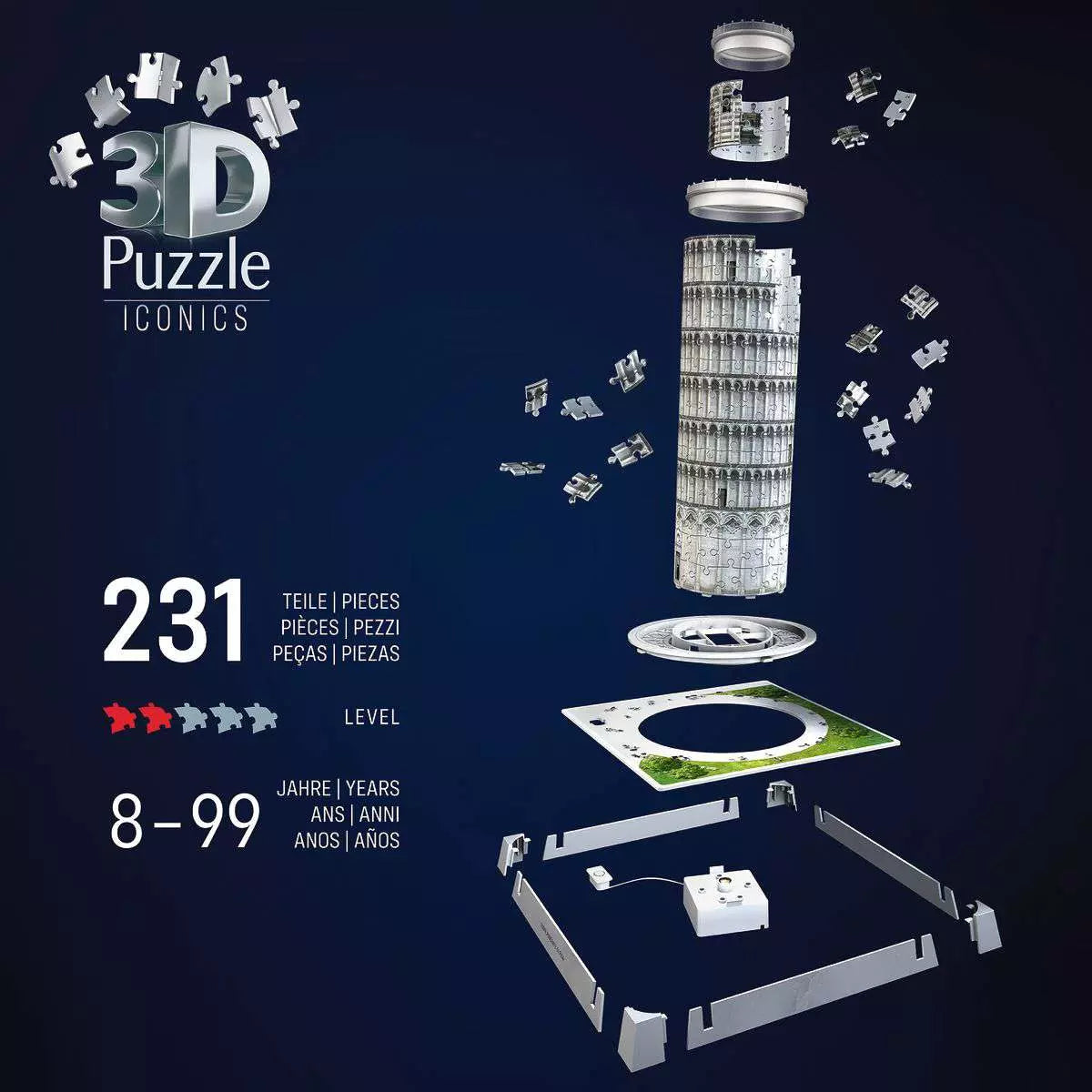 3D Puzzle Iconics: LED Leaning Tower of Pisa 231 Piece Puzzle