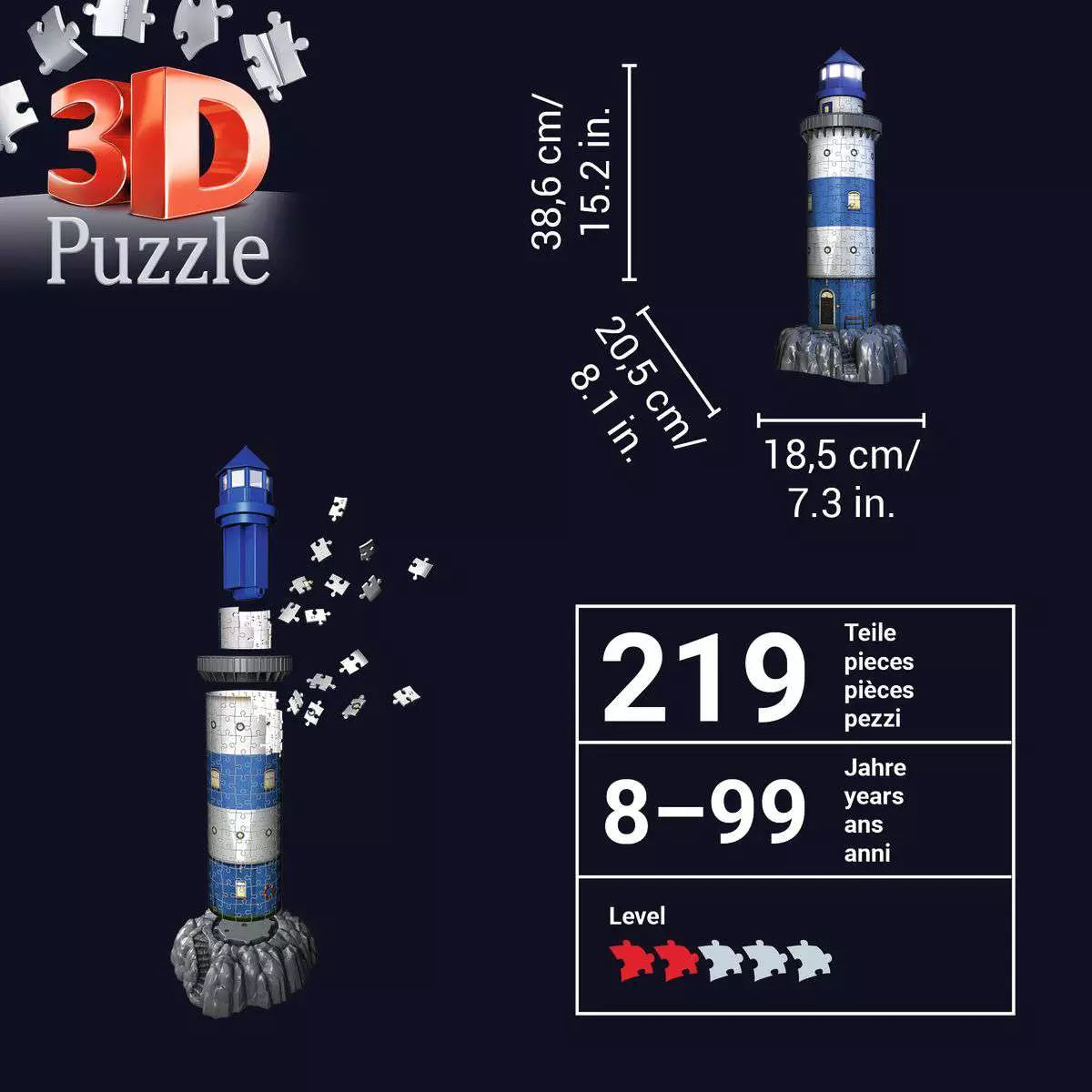 RAV Lighthouse Night Edition 216 Piece 3D Puzzle