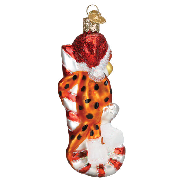Old World Christmas Chester Cheetah on Candy Cane Ornament    