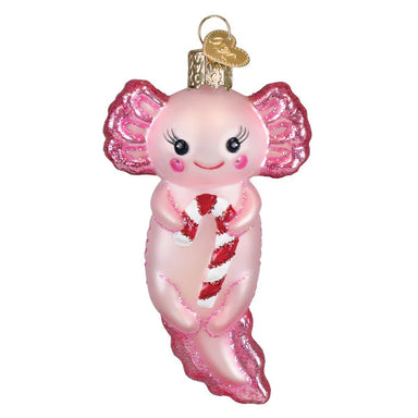 Old World Christmas Axolotl With Candy Cane Ornament
