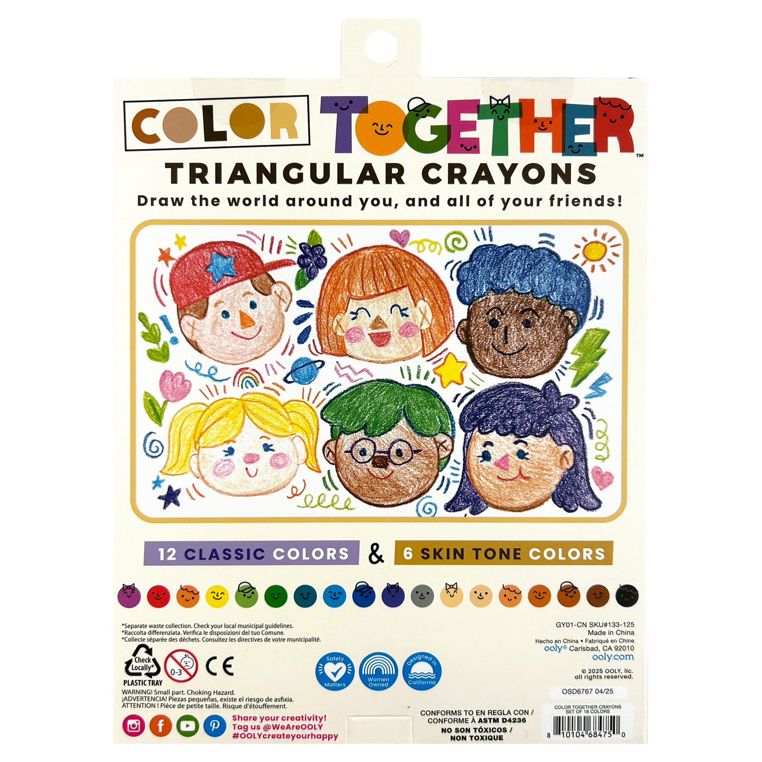 OOLY Color Together Triangular Crayons - Easy Grip - Set of 18
