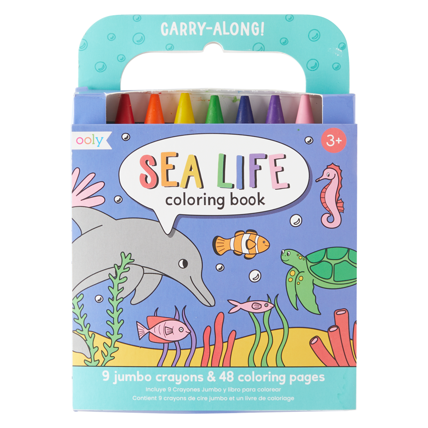 OOLY Carry Along! Coloring Book and Crayon Set - Sea Life - Set of 9 Crayons