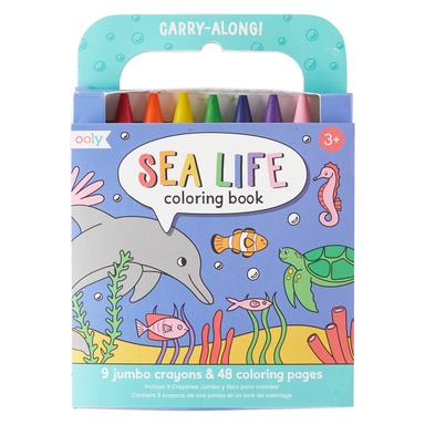 OOLY Carry Along! Coloring Book and Crayon Set - Sea Life - Set of 9 Crayons