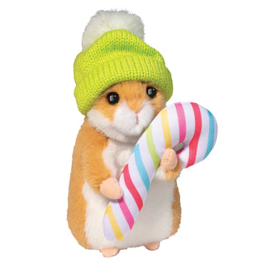 Hamster with Stocking Cap and Rainbow Striped Candy Cane