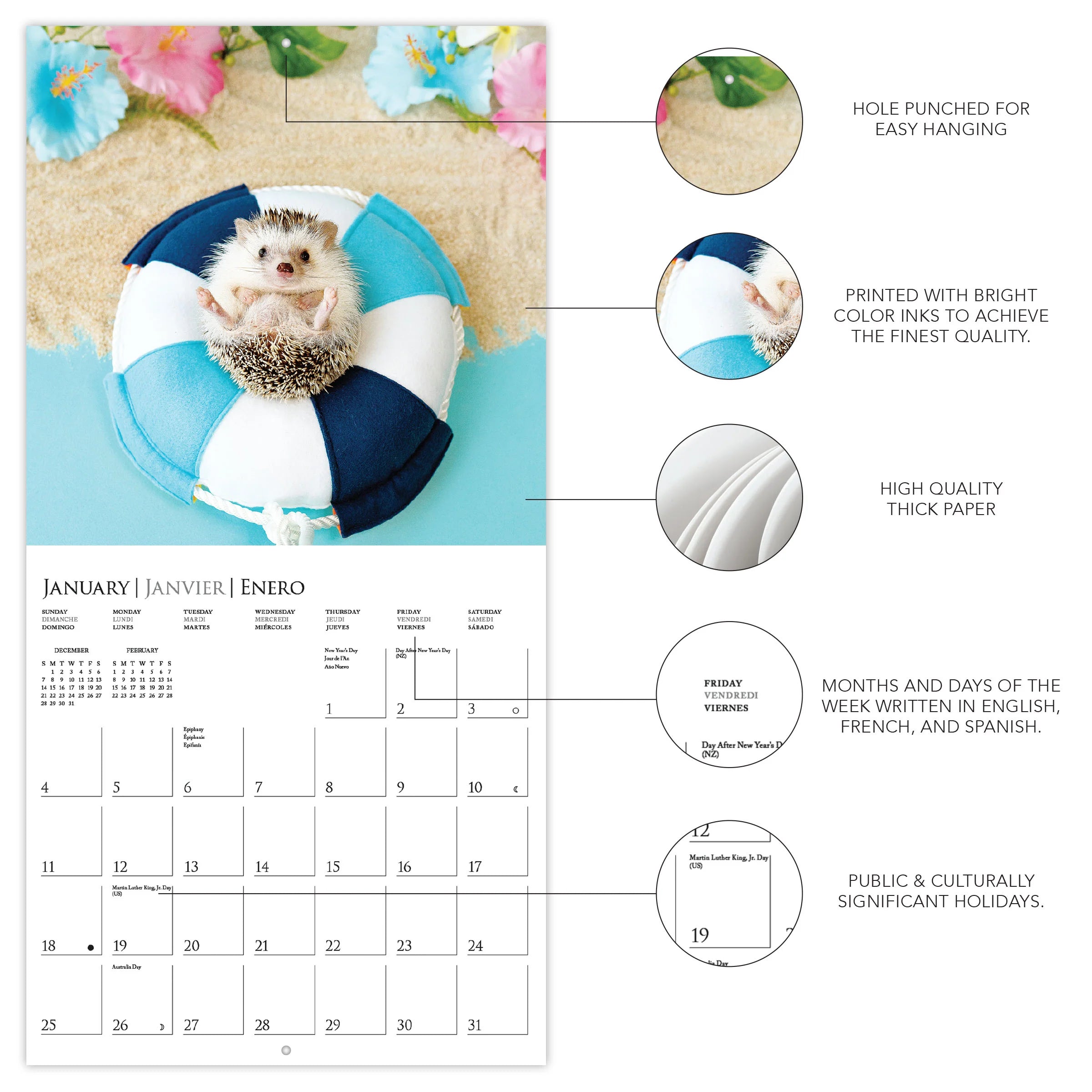 Happy Hedgehog 2026 Mini Wall Calendar