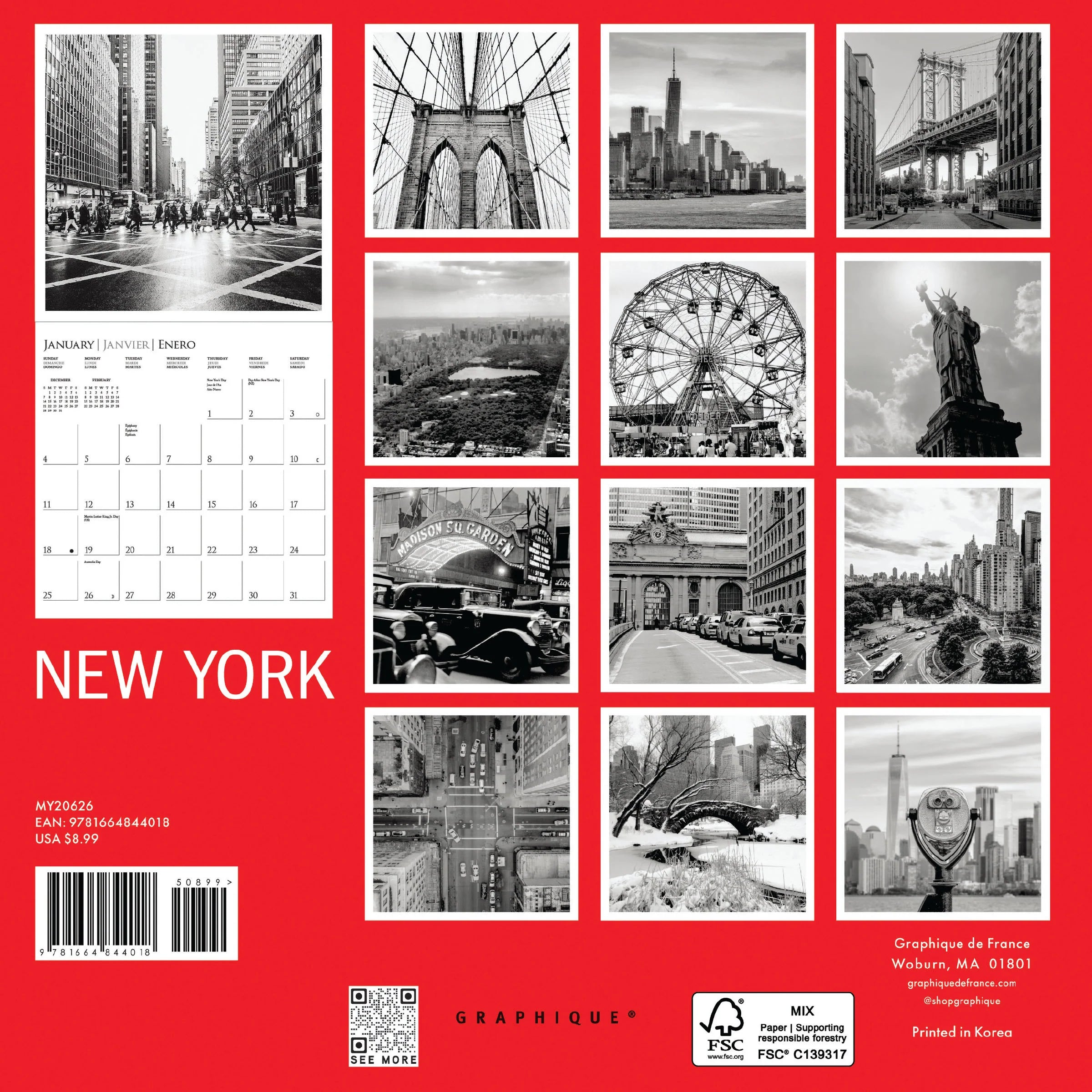 New York 2026 Mini Wall Calendar