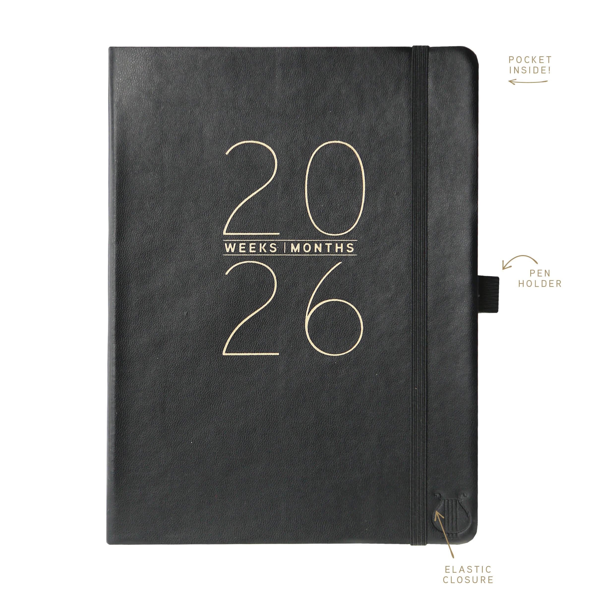 Apollo Collection Black 2026 18-Month 6x8 Vegan Leather Planner