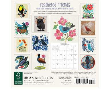 Feathered Friends by Geninne D. Zlatkis 2024 Mini Wall Calendar    