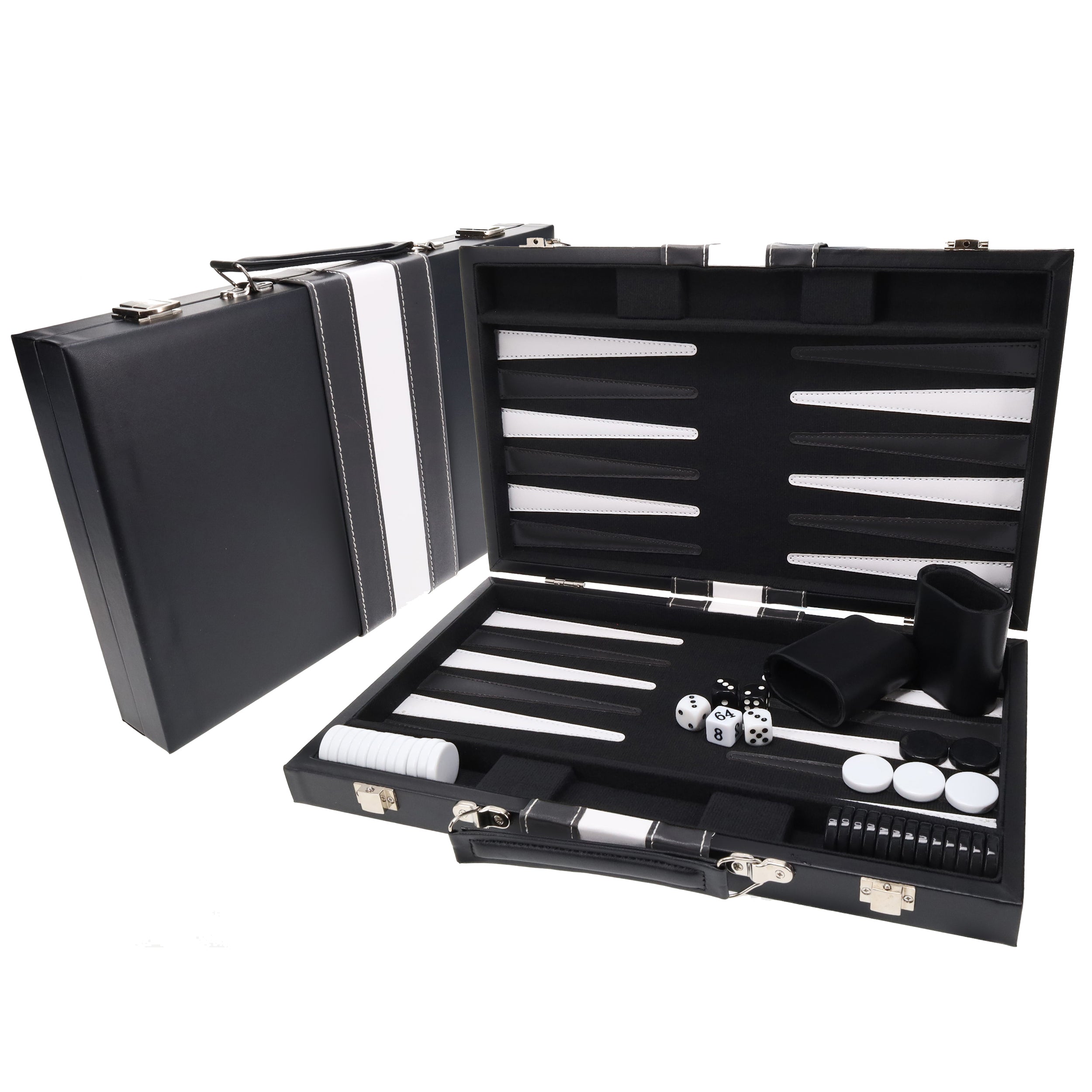 Black Stripe 15" Leatherette Backgammon Set