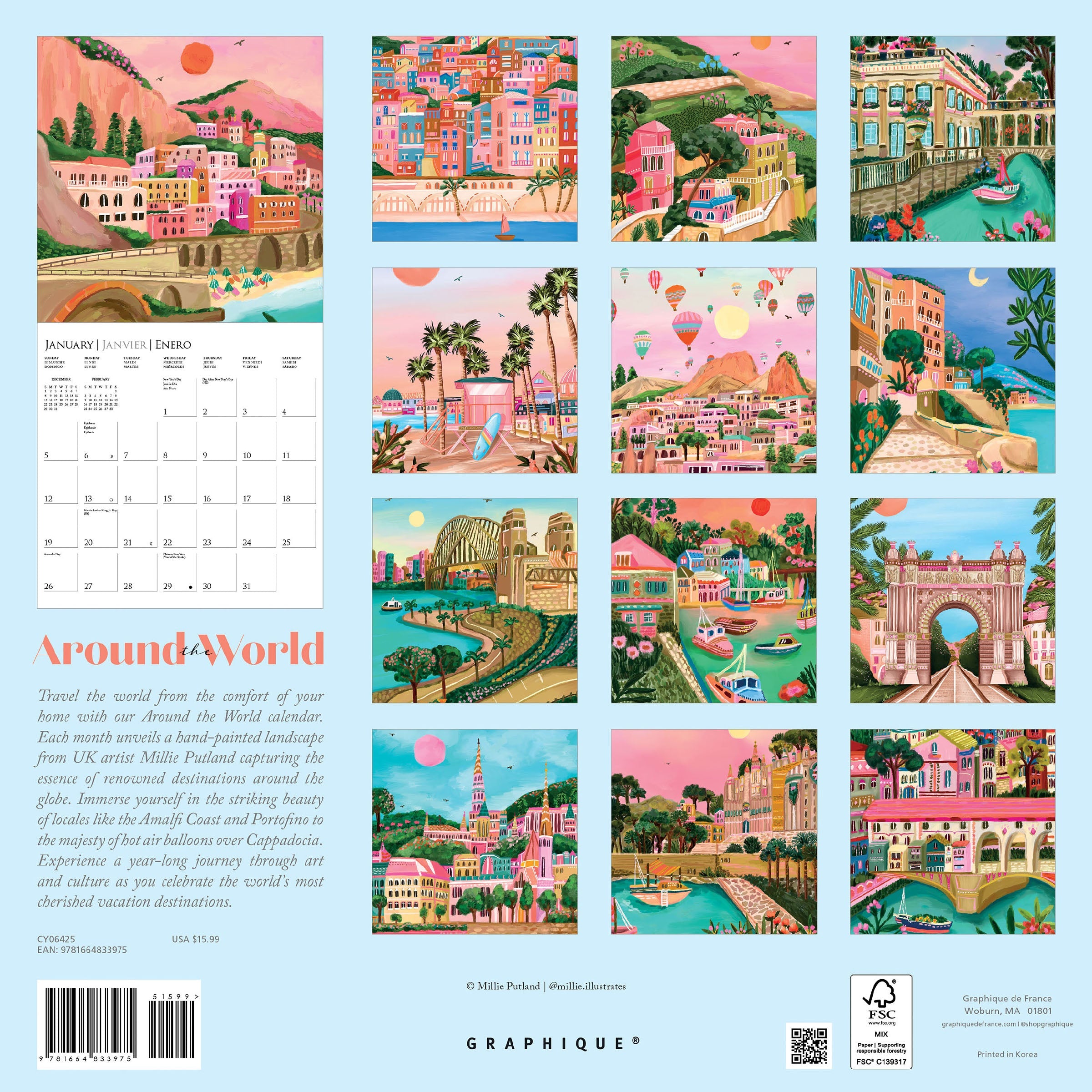 Around The World 2025 Wall Calendar    