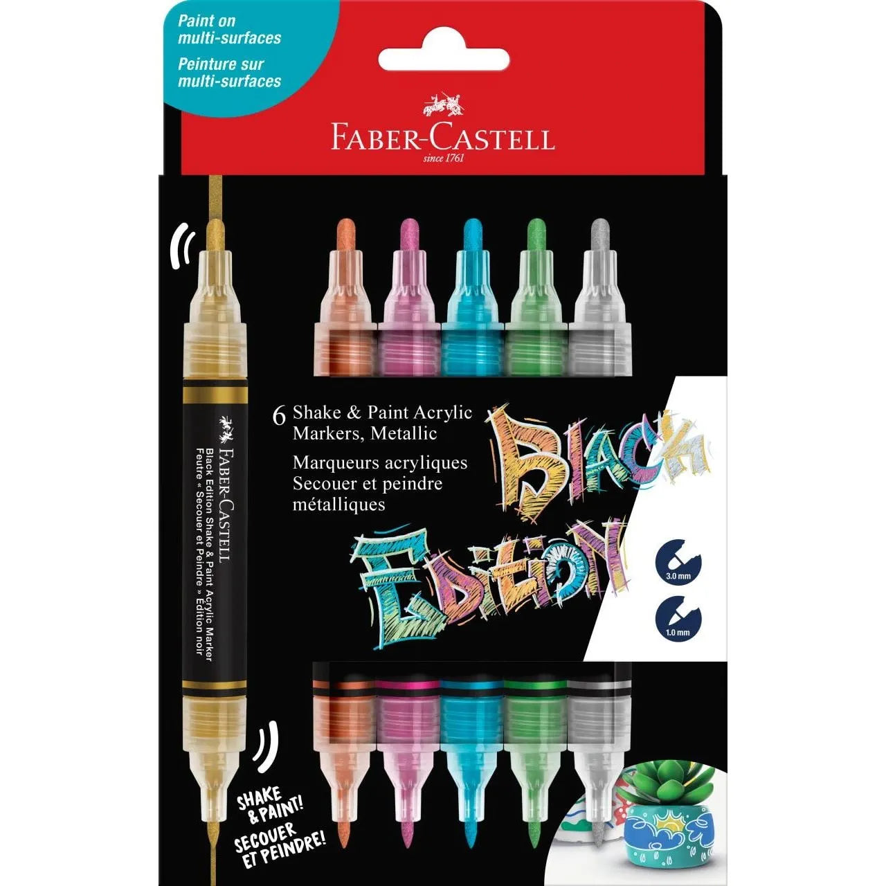 Faber-Castell Black Edition Metallic Shake & Paint Acrylic Markers set of 6