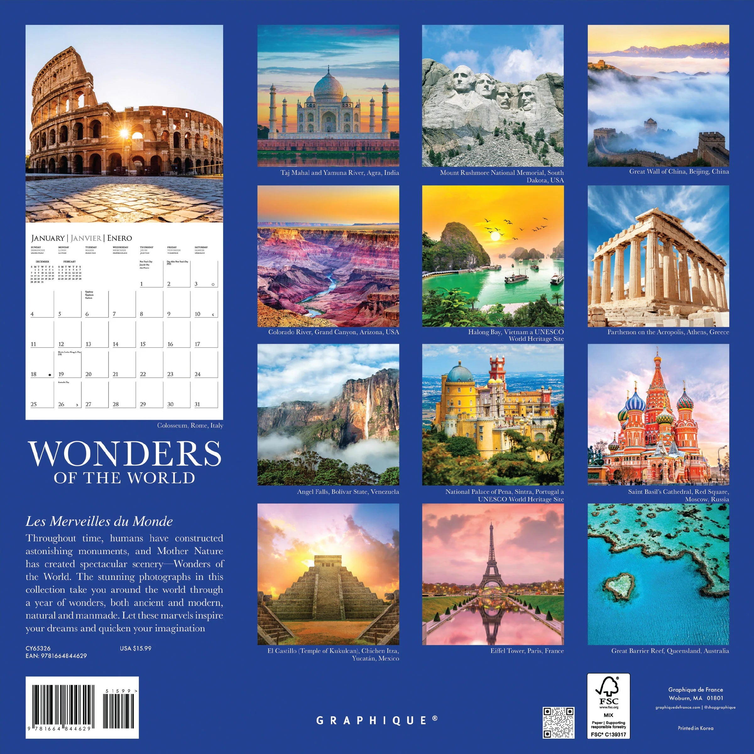 Wonders of The World 2026 Wall Calendar