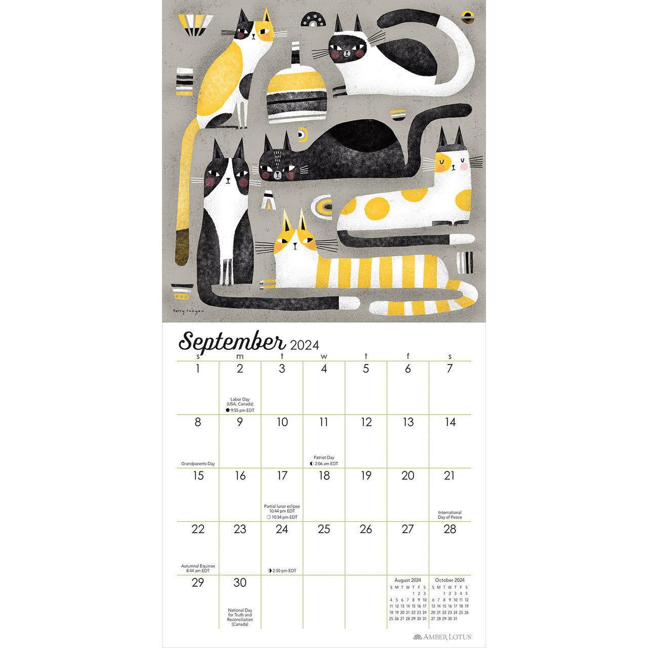 Feline Terry Runyan's Cats 2024 Mini Wall Calendar — Bird in Hand