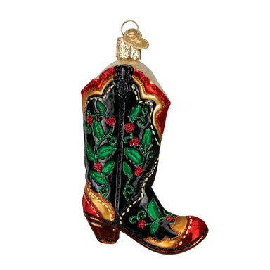 Old World Christmas Holly Berry Cowboy Boot Ornament