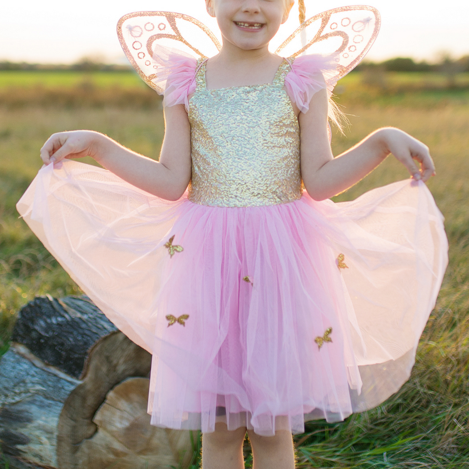 Gold Butterfly Dress With Fairy Wings - Size 5-6